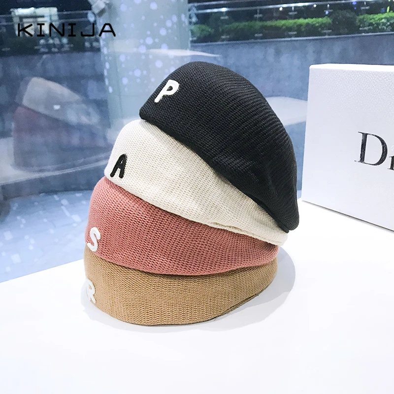 Осенняя Женская кепка femme beret однотонная шляпа с буквенным принтом ретро