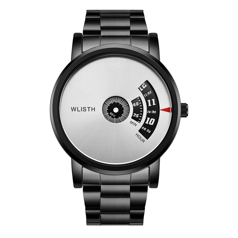 

Fashion Black Men's Watch Personality Male Hour Minute and Second Clock Waterproof Creative Rotating Dial Watch for Men
