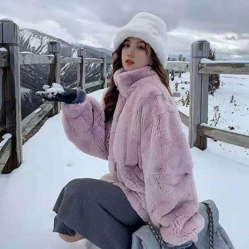 Женский кардиган из искусственной норки свободный утепленный кожи на молнии