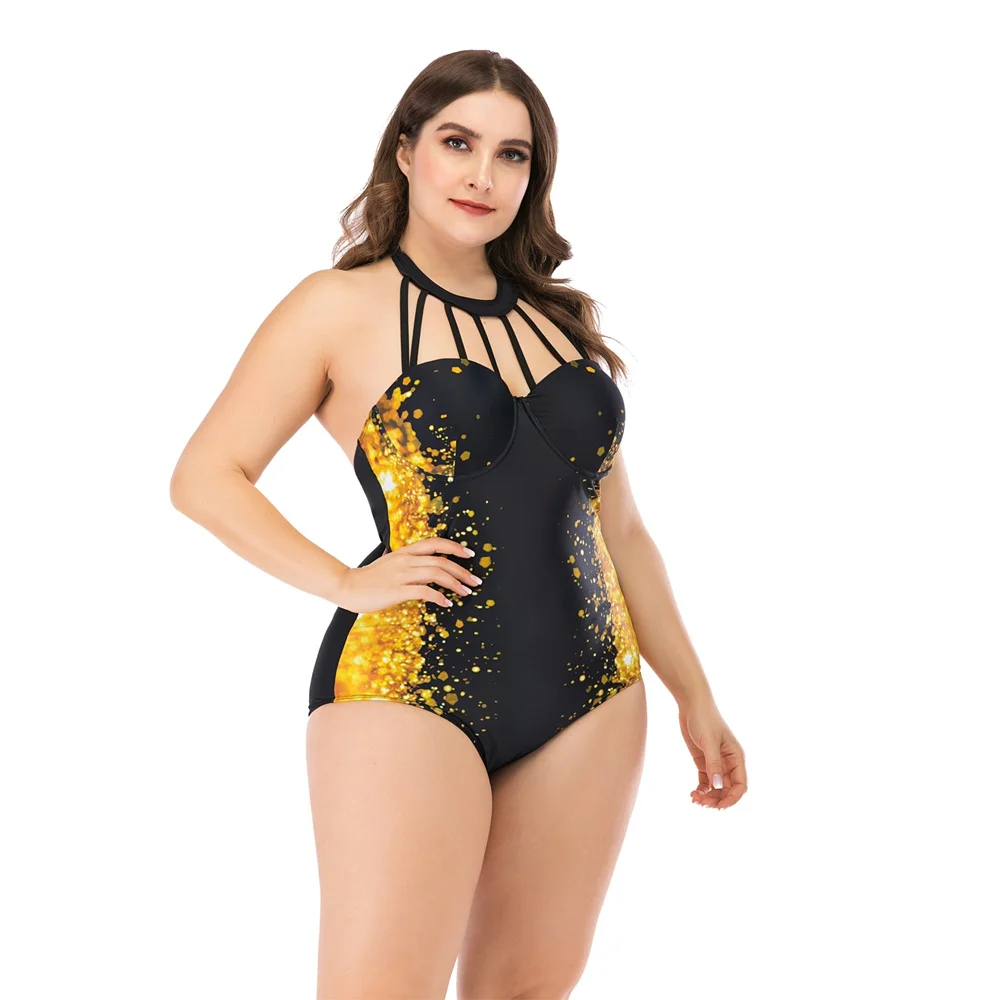 

2020 New Sexy One Piece Swimsuit Women Black High Neck Bathing Suit Vintage Swimwear Summer Beach Wear Swim Suit Plus Size L-4XL
