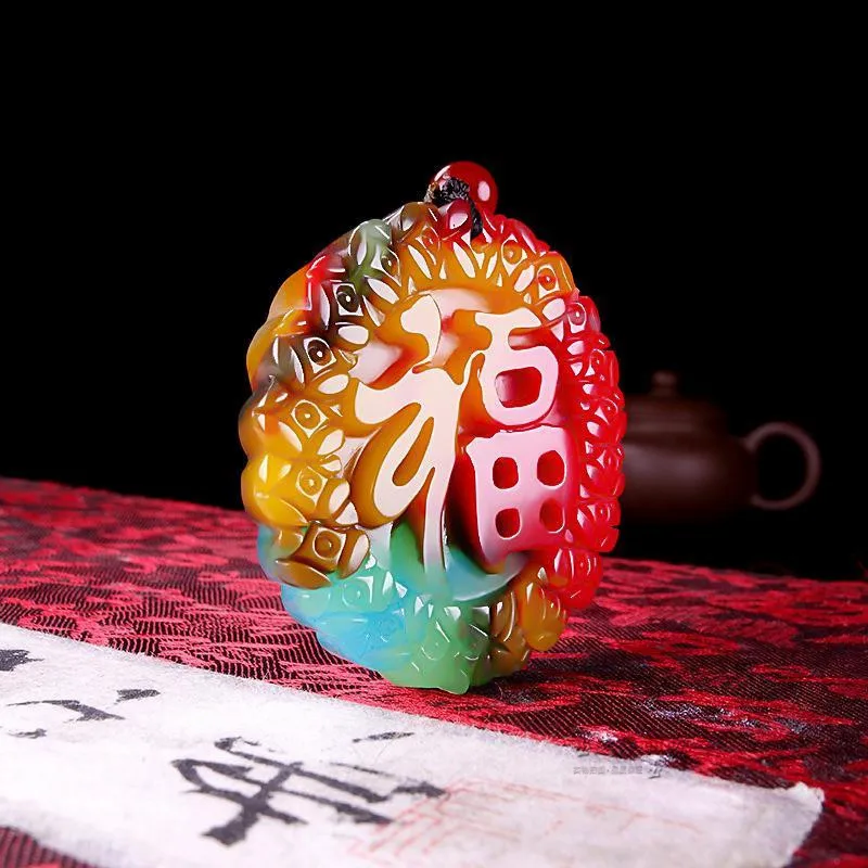 Китайский Натуральный Цвет нефрит Благословение кулон ожерелье ручной работы