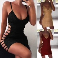 women sexy bodycon slim dress sleeveless v neck spaghetti strap stretchy bandage short mini dress club party wear vestido