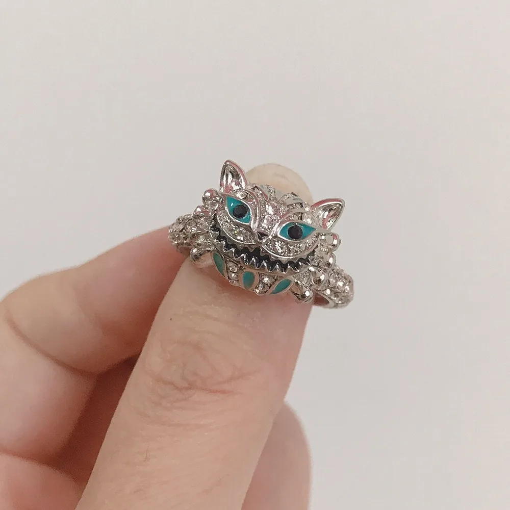 Женское двухцветное кольцо в стиле панк FFLACELL с синим черепом стразы форме капель