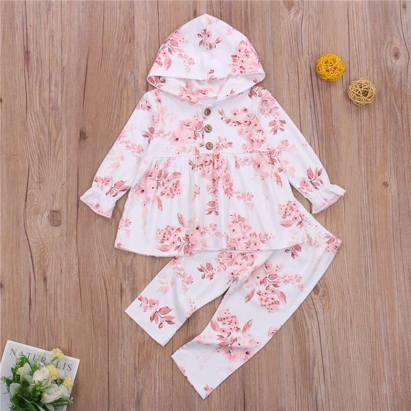 

Girl Clothes Set 2PCS Floral Hooded Sweatshirt Pants Suit Girl Outfits Baby Children Clothing for Kid Casual Warm Toddler Outfit