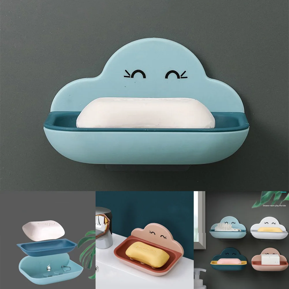 

1PC PP Soap Dishes With Drainage Soap 2-layer Drainage Holder Wall Mounted Soap Holder Tray No-Drilling Save Space For Bathroom