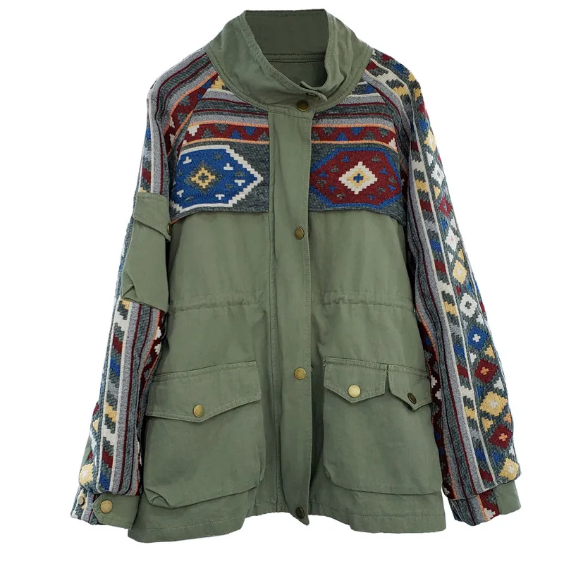 

2020 Autumn For Woman Long-sleeved Stand Collar Patchwork Panelled Loose Minimalist Over Size Windbreaker Overcoat C634