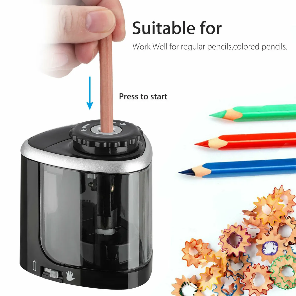 Electric Auto Pencil Sharpener Safe Student Helical Steel Blade Sharpener for Artists Kids Adults Colored Pencils