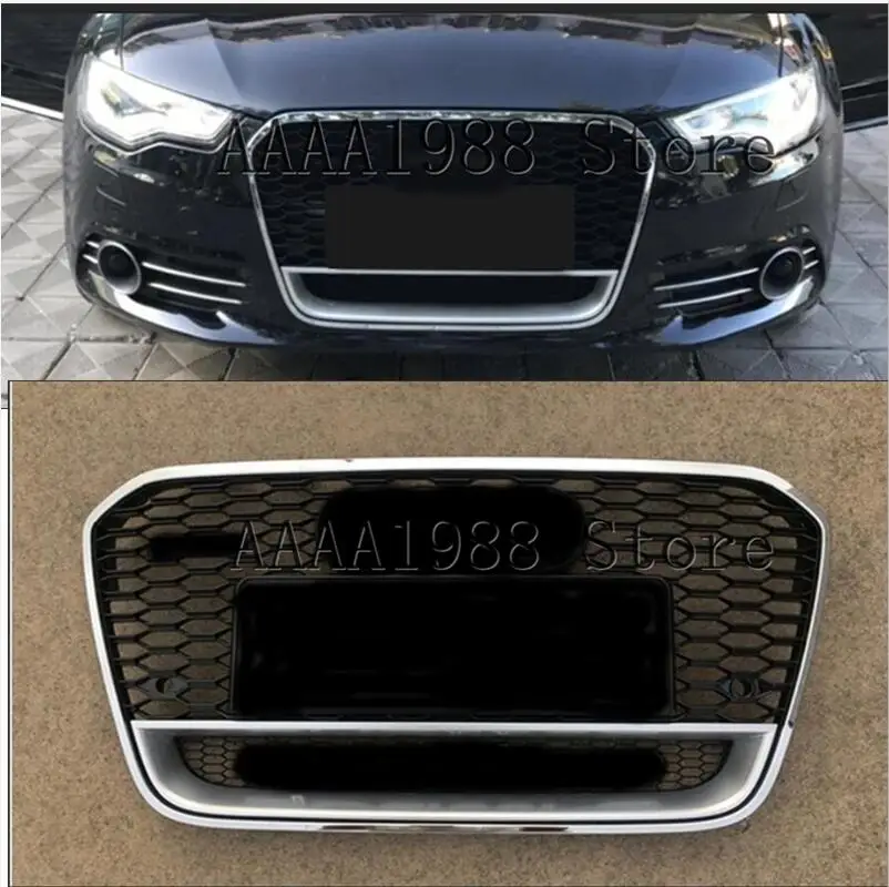 

For RS6 Style Front Sport Hex Mesh Honeycomb Hood Grill Chrome Black for Audi A6/S6 C7 2012 2013 2014 2015 For Quattr0 Style