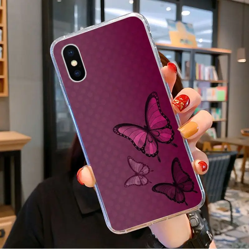 Прозрачный мягкий чехол из ТПУ С Рисунком бабочки для телефона iPhone 11 pro XS MAX 8 7 6 6S