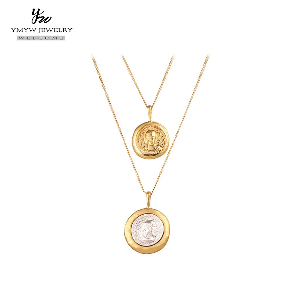 YMYW винтажное резное портретное Золотое круглое ожерелье с кулонами в виде монет