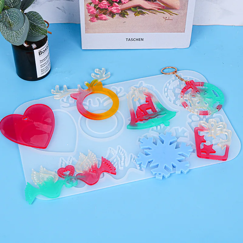 

DIY Pendant Resin Crystal Epoxy Mould Christmas Tree Elk Pendant Decoration Hanging Tags Earring Making Resin Silicone Mould
