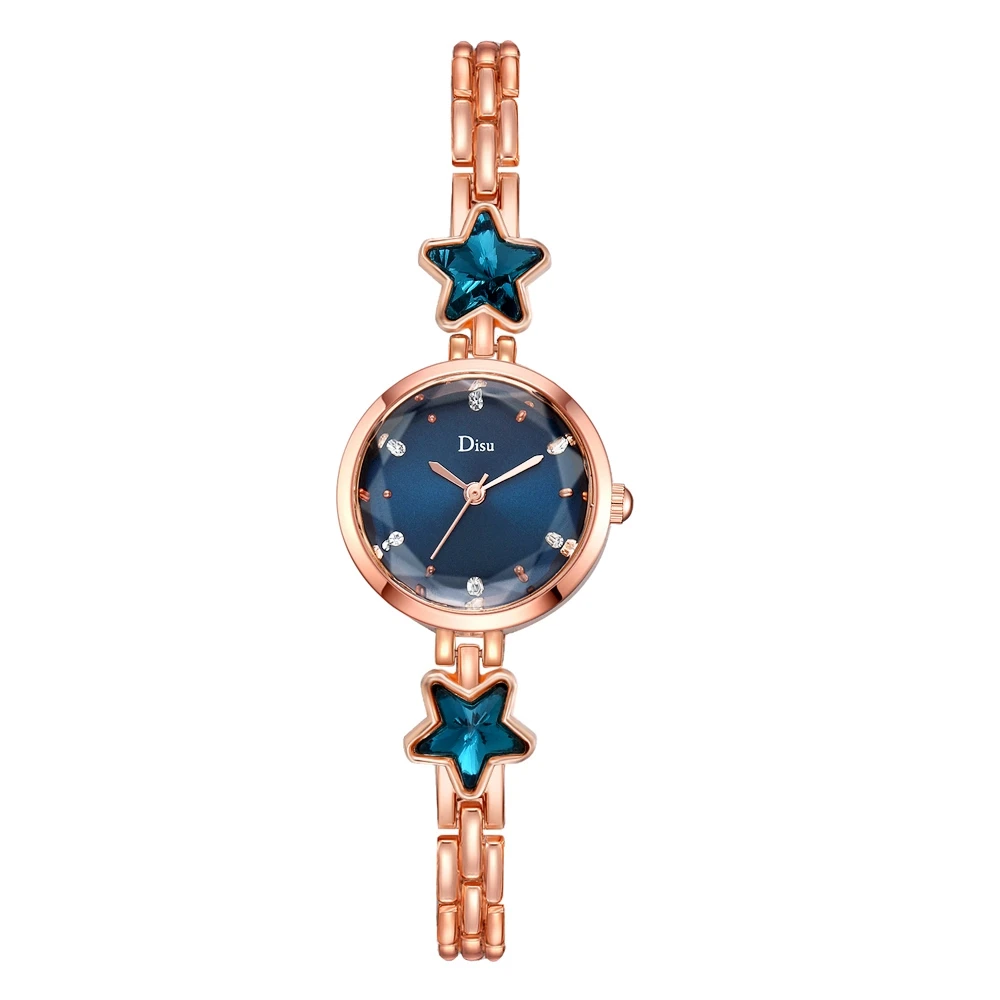 Blue No Bracelet Disu Brand Bracelet Dress Quartz Watches For Women Luxury Rose Starry Star Design Fashion Creative Ladies Clock Reloj Mujer - Цвет: Blue No Bracelet