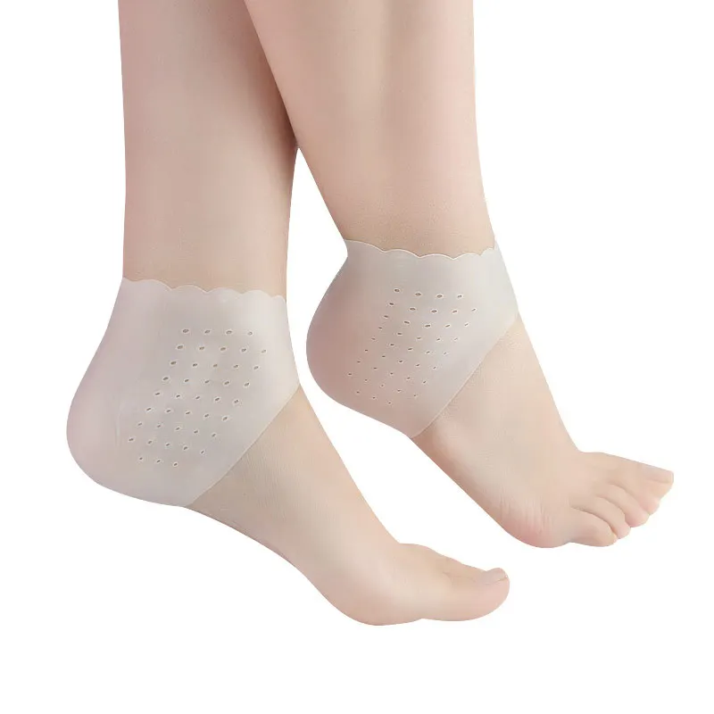 

2Pcs Silicone Feet Care Socks Moisturizing Gel Heel Thin Socks with Hole Cracked Foot Skin Care Protectors Lace Heel Cover