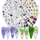 Черные наклейки для дизайна ногтей с русскими буквами и цветами, этикетка, лента, наклейки, черная абстрактная панда, лицо, новый стиль 2022, аксессуары для дизайна ногтей