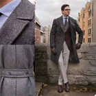 Высококачественные шерстяные мужские костюмы, плотные индивидуальные мужские костюмы, двубортный Блейзер, деловой длинный пиджак