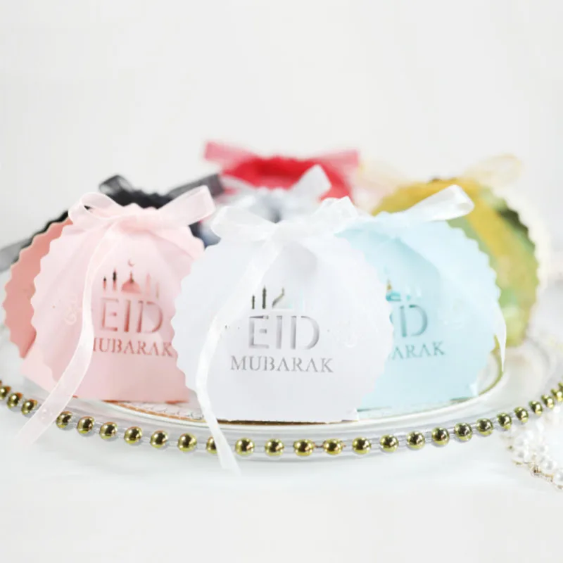 Es Pink Blue Candy Package Box Bag With Ribbon Eid Mubarak Decor Supplies