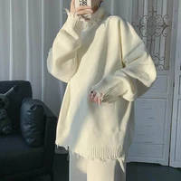 sweaters for men and women ripped edges irregular frayed sweaters couples trend loose half high collar autumn and winter