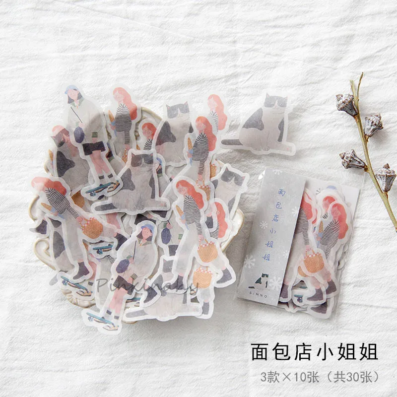 Девочка и Кот лес цветы индекс бумага Васи стикер украшения DIY ablum дневник в стиле Скрапбукинг этикетка кавайная наклейка - Цвет: 5