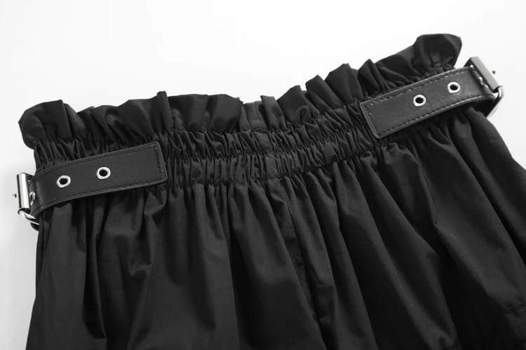 

2020 New Fashion Ins Spring Summer Women Black Casual Skirt High Waist Drawstring All-Match Pleated Mid-Calf Skirt Sashes S74