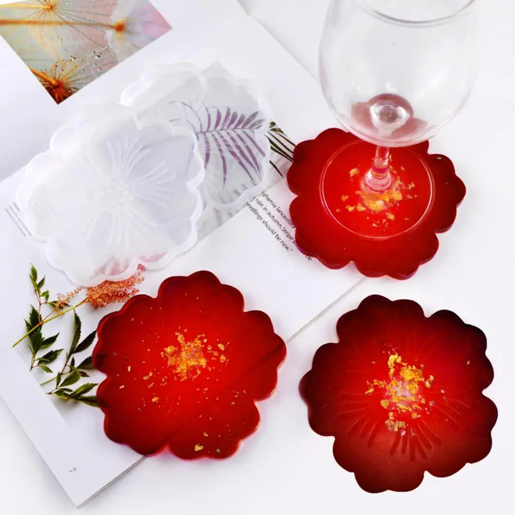 

Flower Design Coasters Silicone Molds UV Epoxy Resin Mould Flowers Tray Cup Mat Mold For DIY Crafts Table Decoration Supplies