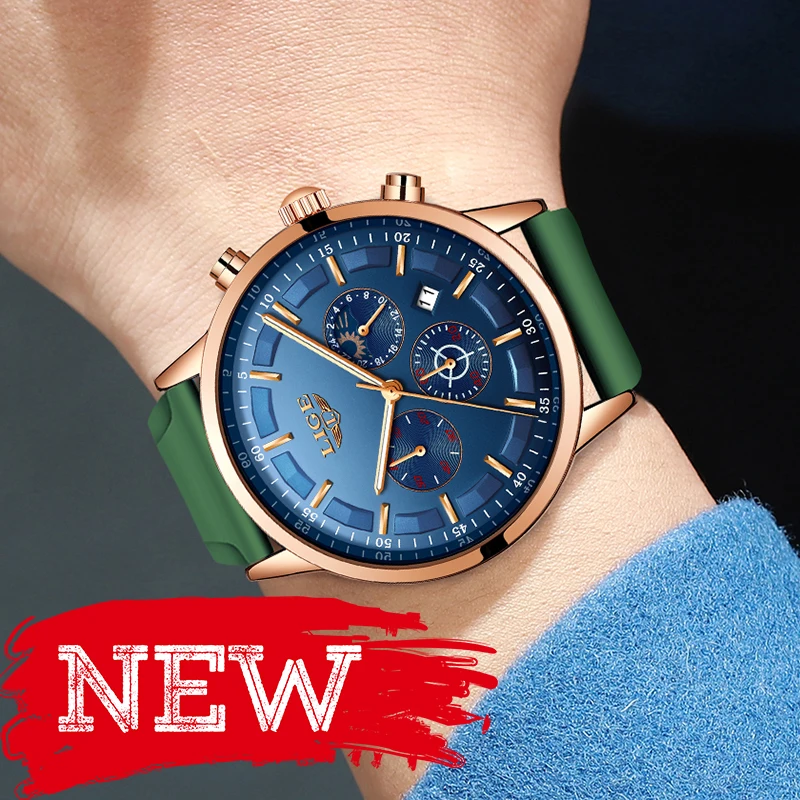 LIGE новинка силиконовые наручные часы кварцевые спортивные бизнес Роскошные