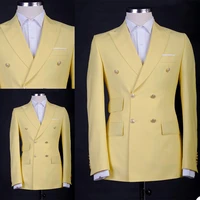 business mens tuxedos yellow groom double breasted wedding blazer suits formal prom party pants coatjacketpants
