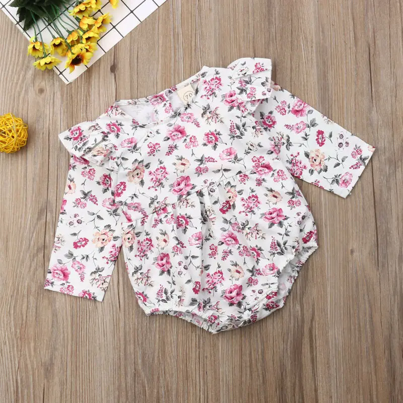 Одежда для новорожденных девочек цветочный комбинезон с оборками длинным