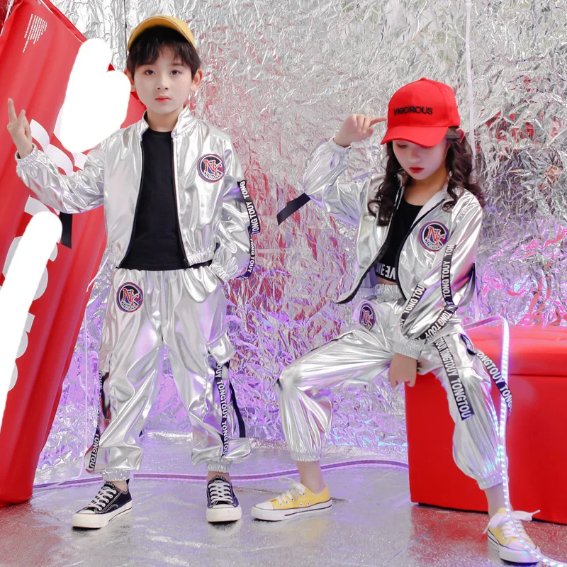 Детская одежда в стиле хип-хоп повседневная Серебристая кофта + штаны-Джоггеры