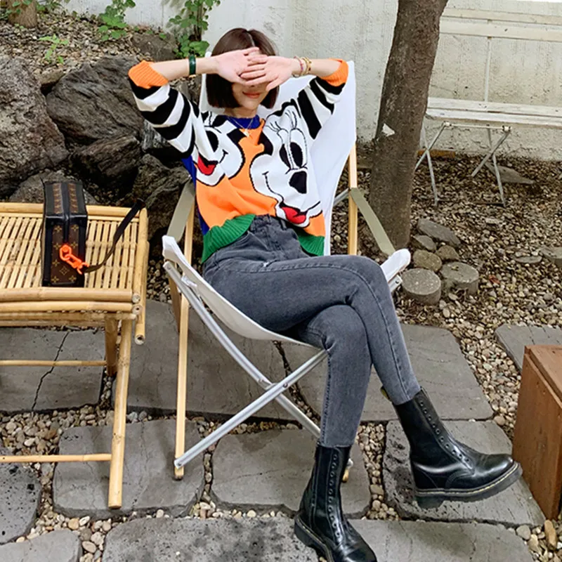 Женский свободный свитер GRUIICEEN трикотажный пуловер с круглым вырезом 4 цвета