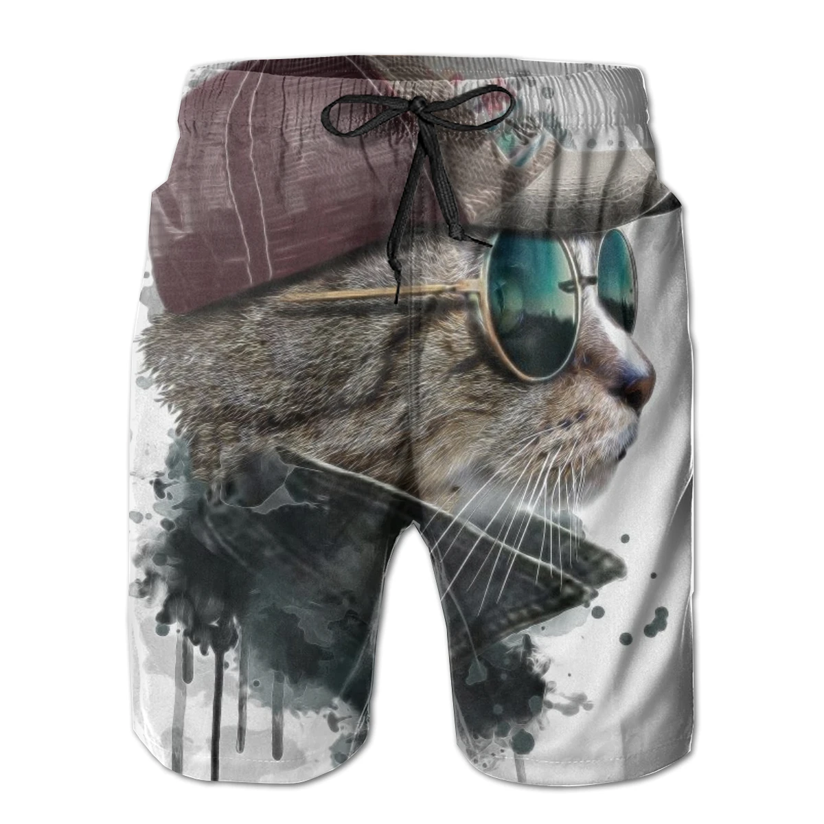 

2020 Summer Men's shorts Watercolor Portrait Of Cool Cat With Glasses Casual Loose Sports Shorts Casual Short Pants