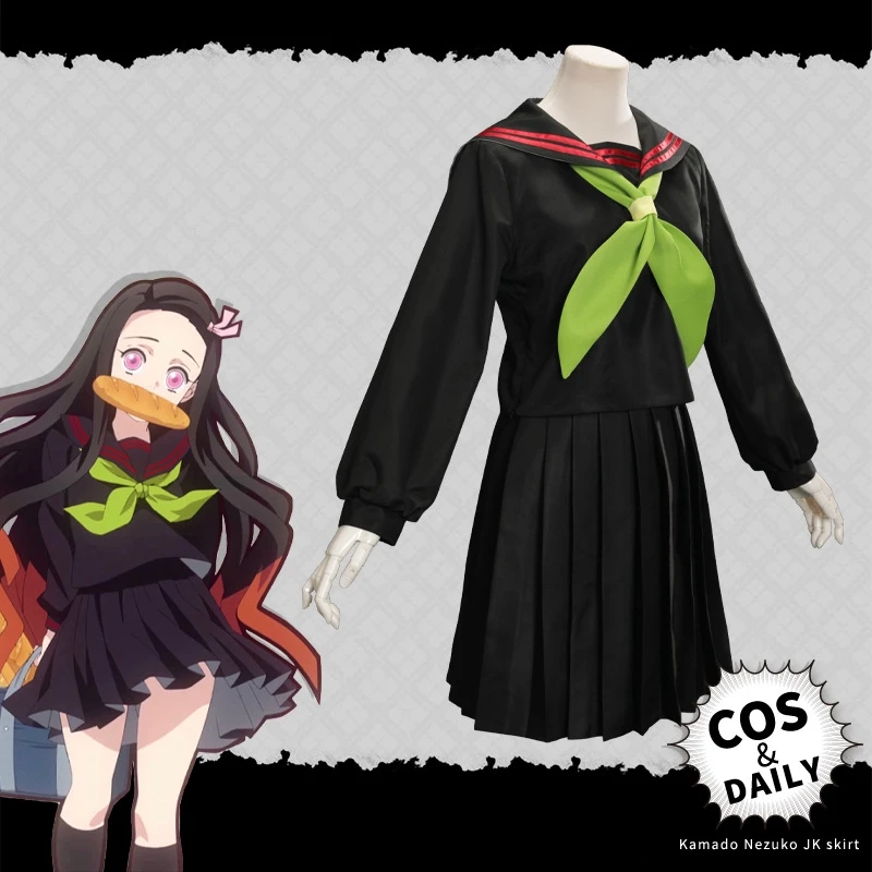 

Kimetsu no Yaiba Kamado Nezuko Cosplay Costume Anime Japanese Student Uniform JK Sailor Skirt Halloween Woman Clothes Accessorie