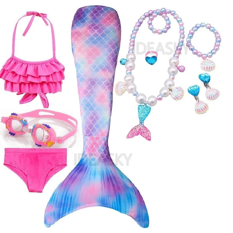 Купальный костюм для девочек с радужным хвостом Русалочки комплект косплея