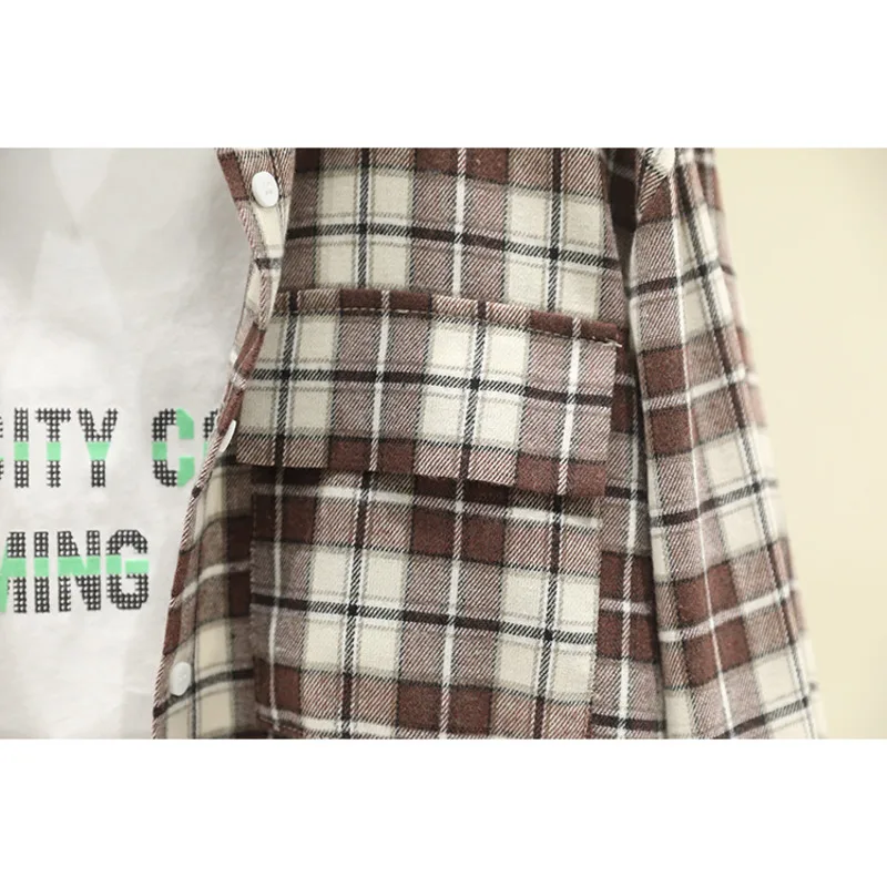 

Vintage 2021 New Plaid Shirt Women Loose Single Breasted Pockets Blouse Female Long Sleeve Blouses Casual Shirt Tops Blusas