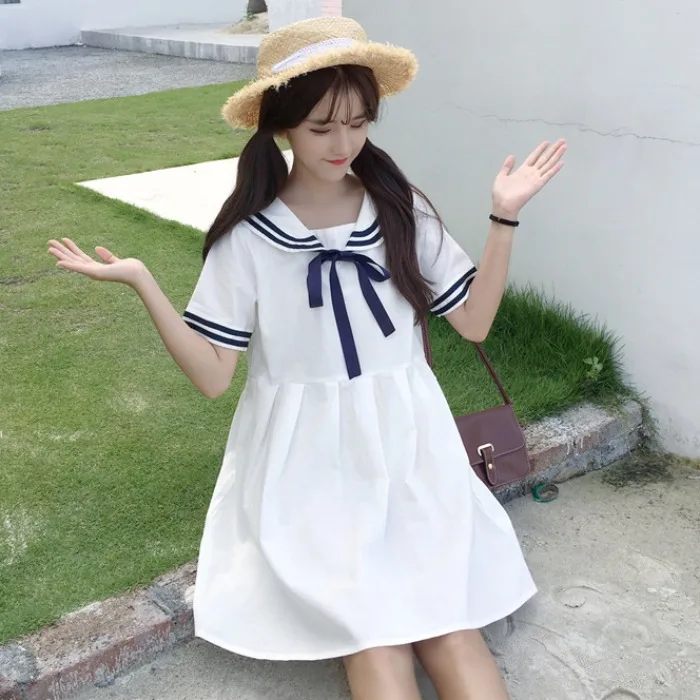 Милое японское платье Mori Girl Kawaii lolita летнее женское хлопковое с коротким рукавом и