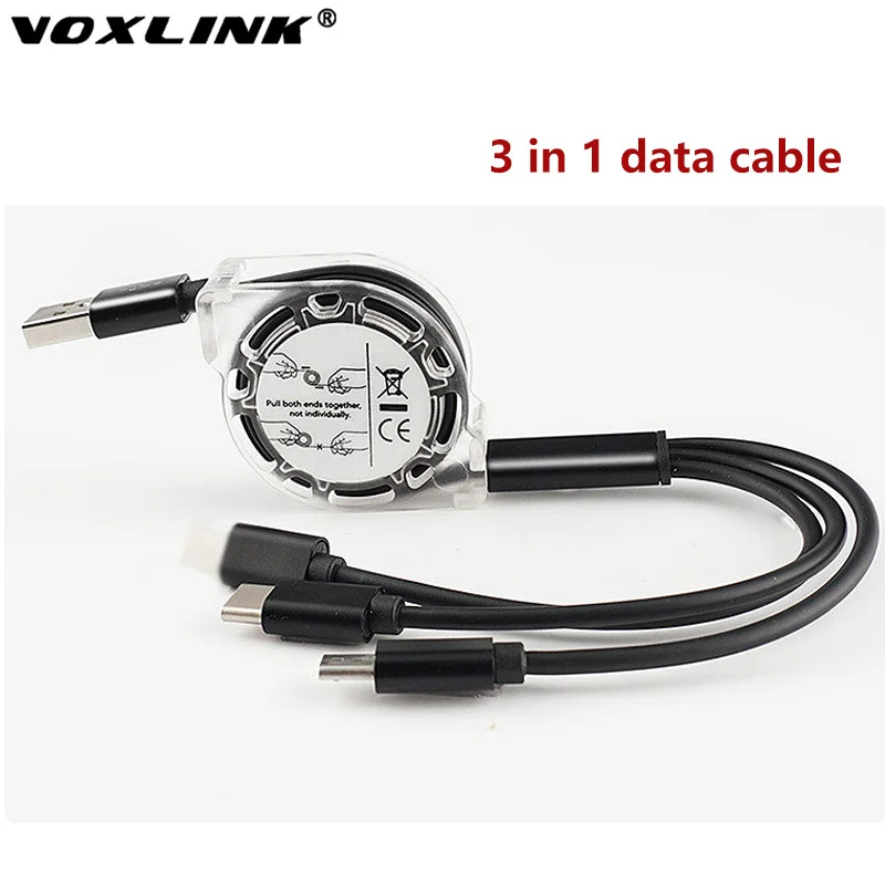 

VOXLINK 3 In 1 Cable USB Micro Type C Retractable Data Cable 6 Colors for Android Samsung Huawei IPhone XS Charging Cold 2.1 A