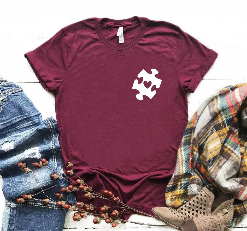 

Autism puzzle pocket Print Women tshirt Cotton Casual Funny t shirt Gift 90s Lady Yong Girl Drop Ship S-899