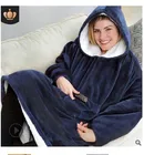 Теплое одеяло с капюшоном и рукавами, мягкое Флисовое одеяло из шерпы для дивана, зимнее плюшевое пригодное для носки одеяло для ленивых телевизоров, толстовка с капюшоном