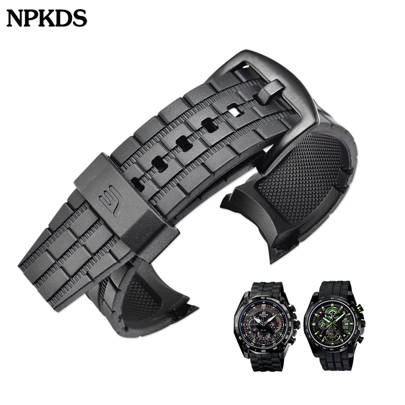 Ремешок резиновый для часов черный спортивный браслет дайвинга с пряжкой из