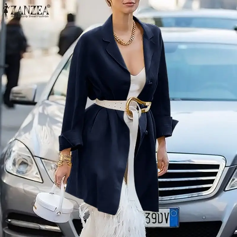 

2021 Autumn OL Cotton Coat Women Stylish Blazer Female Loose Outwear ZANZEA Solid Lapel Cardigan Fashion Oversize Office Jackets