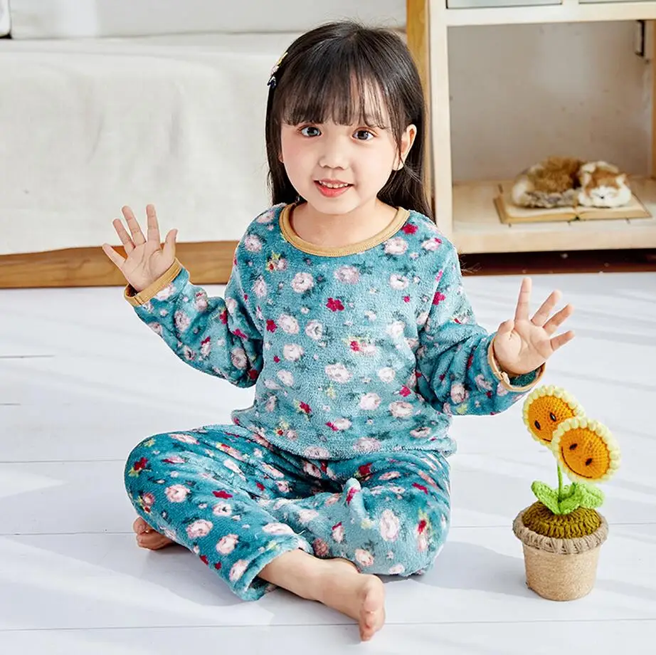 Коллекция 2019 года Зимние Детские флисовые пижамы для девочек теплая фланелевая