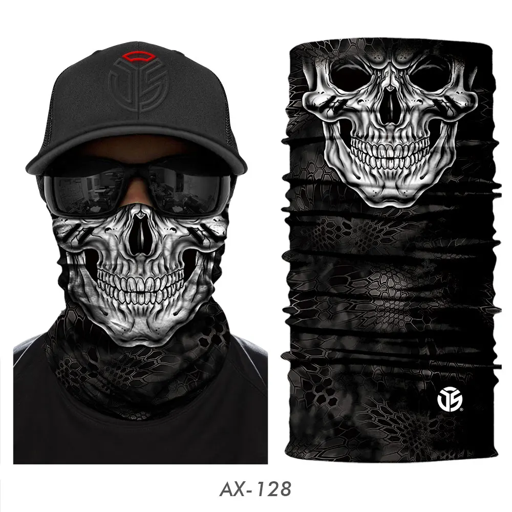 AX-128 3D Skull Ghost Balaclava Neck Gaiter Motorcycle Bandana Head Shield Skeleton Moto Biker Tube Scarf Headband Half Face Mask Men - Цвет: AX-128