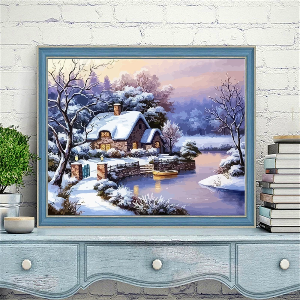 huacan paint by number house winter drawing on canvas handpainted painting art gift diy pictures by number snow kits home decor free global shipping