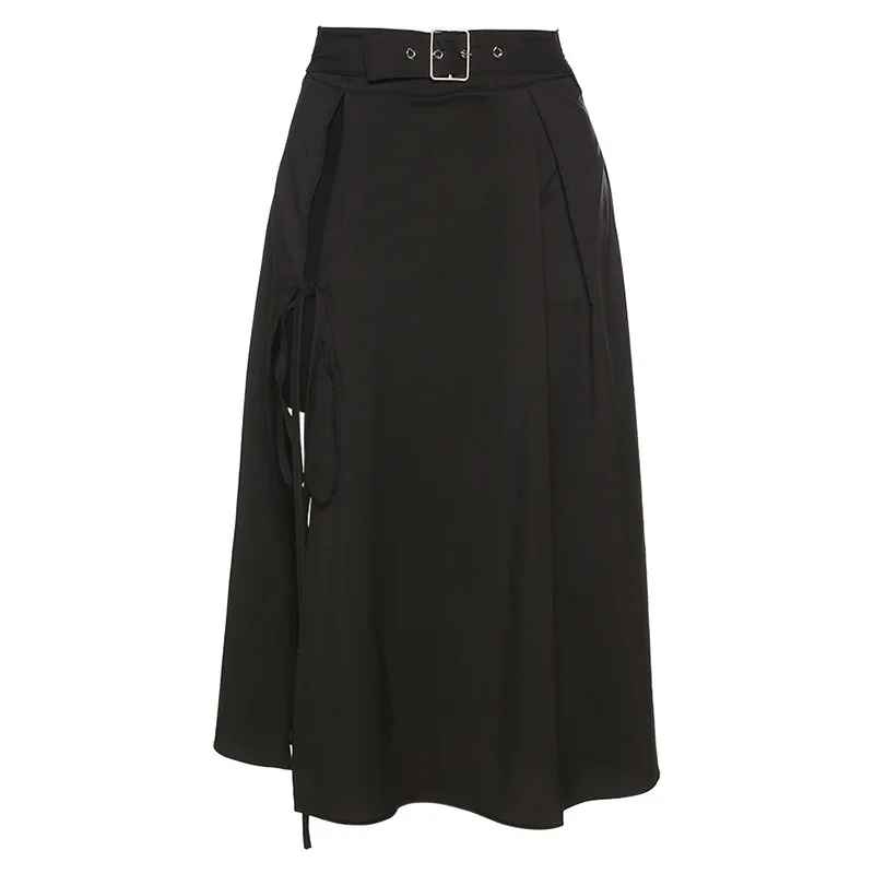 

Missnight Split High Waist Black Skirt Sashes Bandage Midi Long Skirts Womens Harajuku Fashion Skirt Summer 2021 Streetwear