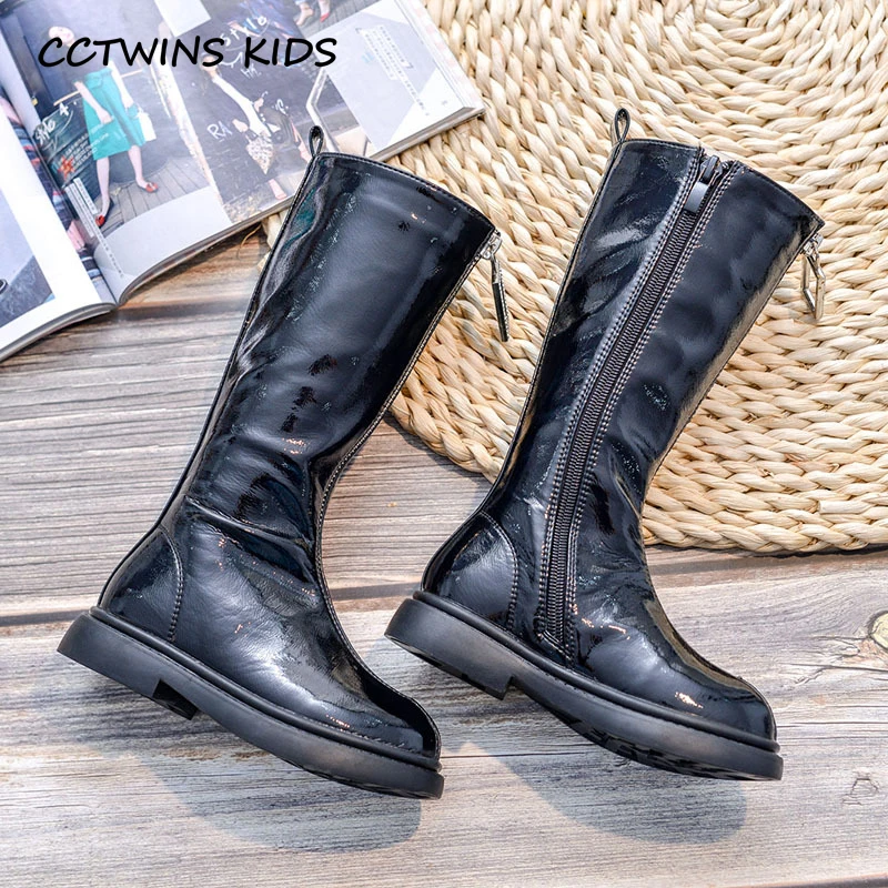 CCTWINS/детская обувь; коллекция года; Модные осенние повседневные высокие сапоги для девочек; обувь в британском стиле для мальчиков; черные сапоги до колена; HB008