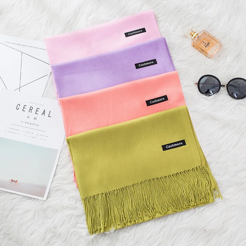 2020 однотонный кашемировый шарф женские зимние теплые шали и палантины хиджаб