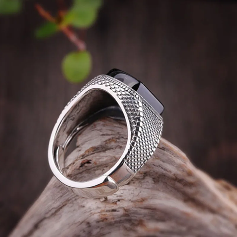 Кольцо с черным камнем для мужчин и женщин серебро 925 пробы открытый размер