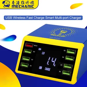 ac 100 240v lcd digital display 8 port usb smart charger support qc 3 0 fast charge with 10w wireless charge for iphone samsung free global shipping