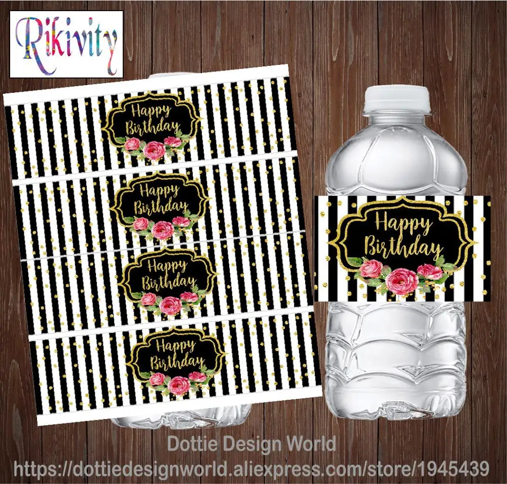 20 пользовательских черно золотых блестящих розовых бутылок для воды на день