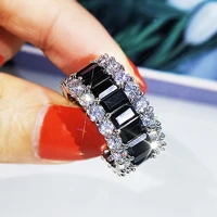 diwenfu real 18k white gold obsidian jewelry ring for women men fine 14k gold jewelry wedding bands gemstone bizuteria rings box