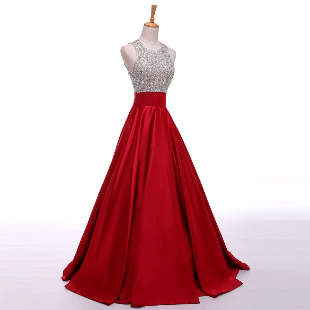 Женское платье для выпускного вечера красное ТРАПЕЦИЕВИДНОЕ ПЛАТЬЕ с круглым